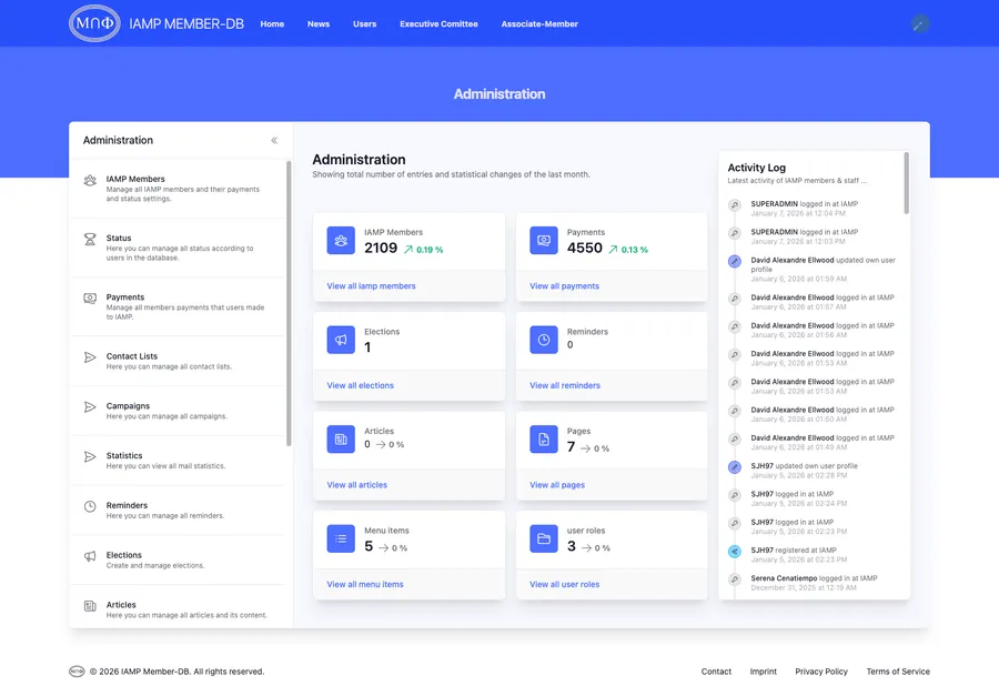 Screenshot IAMP – Mitgliedsdatenbank